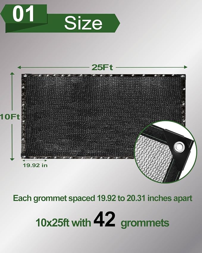vensovo 30% Sunblock Shade Cloth Net Black Resistant - 10x25 Ft Garden Shade Mesh for Plant Cover, Greenhouse, Chicken Coop, Kennels, Tomatoes Plants