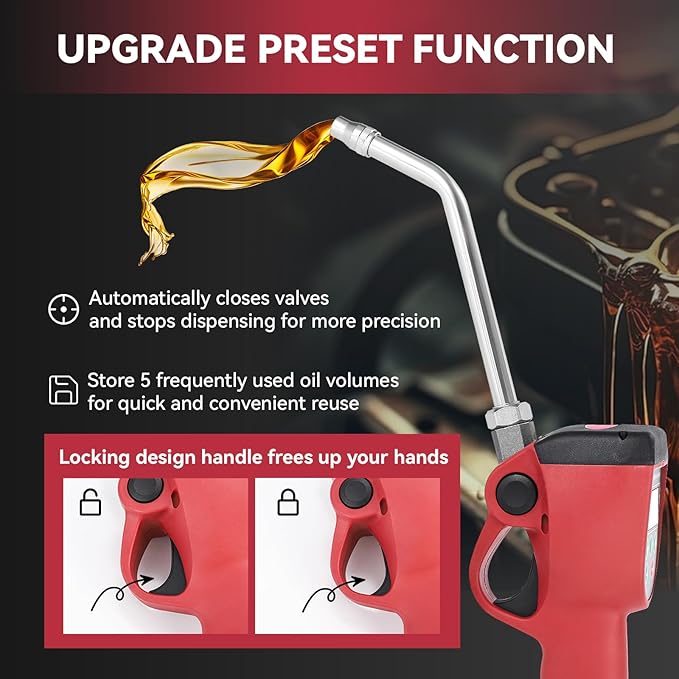 Poafamx Preset Digital Oil Control Valve Meter Nozzle, 10GPM/35LPM Heavy Duty Pneumatic Oil Gun, 7-725 Psi 0.5-50bar High Precision Oil Lubricant Nozzle 1/2" inch NPT Inlet with Flow Meter