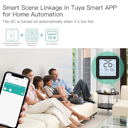 MOES WiFi Humidity Temperature Monitor Smart Hygrometer Thermometer for Remote Monitor and Alert, High Precision Indoor Thermometer with Tuya App, Compatible with Alexa & Google Assistant, 1 Pack