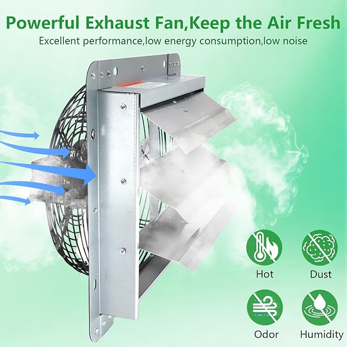 Shutter Exhaust Fan, 14 inch Wall Mount Attic Fans w/Speed Controller,1558 CFM,Chicken Coops Vent Fan for Greenhouse, Gable, Barn, Garage, Shed Ventilation Fan