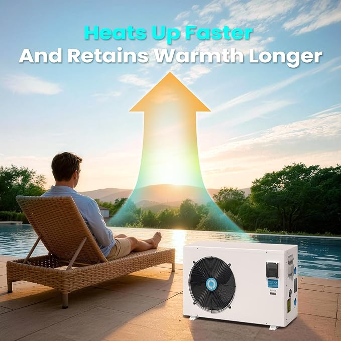 POOLCOMFT Inverter Swimming Pool Heat Pump, Electric Pool Heater for Above Ground and Inground Pool, Smart WiFi Control, Heating and Cooling Pool Heater, 10000 Gallons