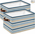 Khaki Blue Striped Storage Bins Cubes Waterproof Cloth Storage Basket,Farmhouse Stripes Modern Abstract Art Foldable Storage Bags for Shelf Clothes Storages Organizers with Handles 15x11x9.5 in 2PCS