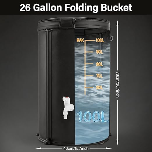 Auto Drip Irrigation System Kits, with 26 Gallon Bucket, 25W Water Pump, 24 Drip Emitters, 24 Planting Bags for Indoor and Outdoor Automatic Watering System for Grow Tent, Greenhouse, Lawn