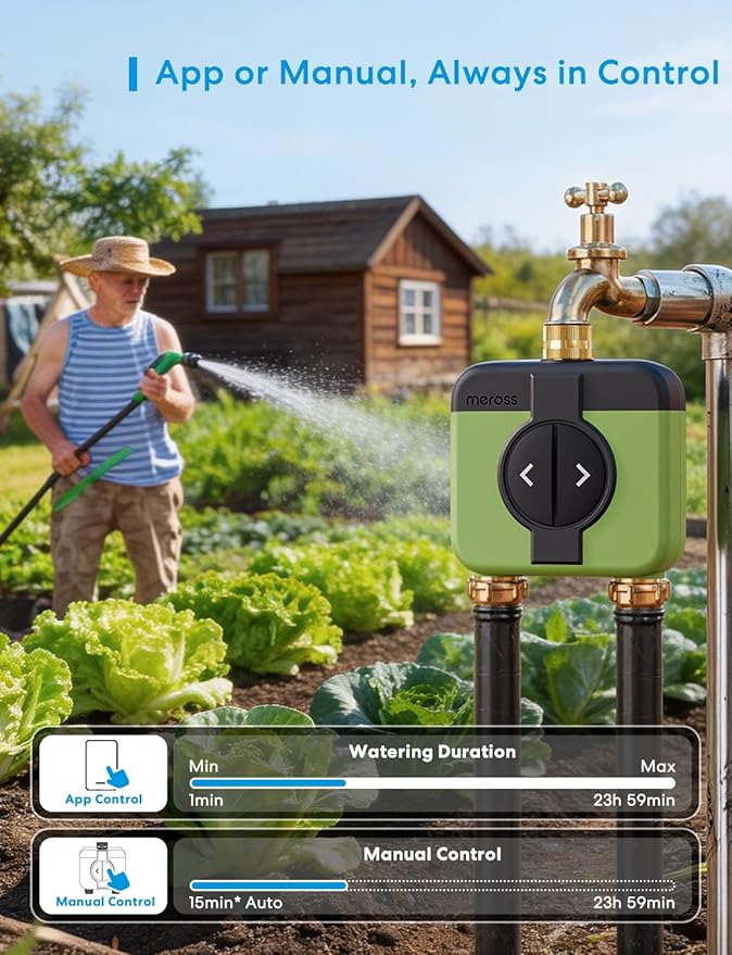 meross WiFi Water Timer for Garden Hose, 2 Zone WiFi Hose Timer with Brass Inlet and Outlet, WiFi Sprinkler Controller, Rain Delay, Smart Water Valve for Garden, Lawn & Yard, Hub Required