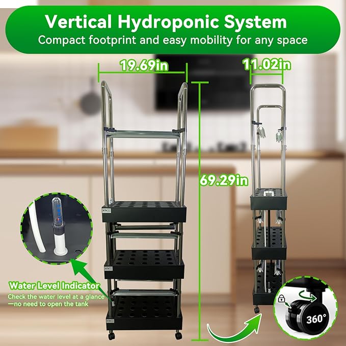 3-Tier Hydroponics Growing System Kit, 60-Pod Indoor Garden with Adjustable Full-Spectrum LED Grow Light, Auto Water Circulation Smart Growing System for Herbs, Vegetables & Climbing Plants