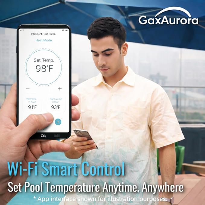 35,000 BTU/h Pool Heat Pump Heater with Wi-Fi App Control, 115V Plug & Play, Titanium Heat Exchanger, Quiet High-Efficiency Heating for Above-Ground/Small Inground Pools up to 9,000 Gallons
