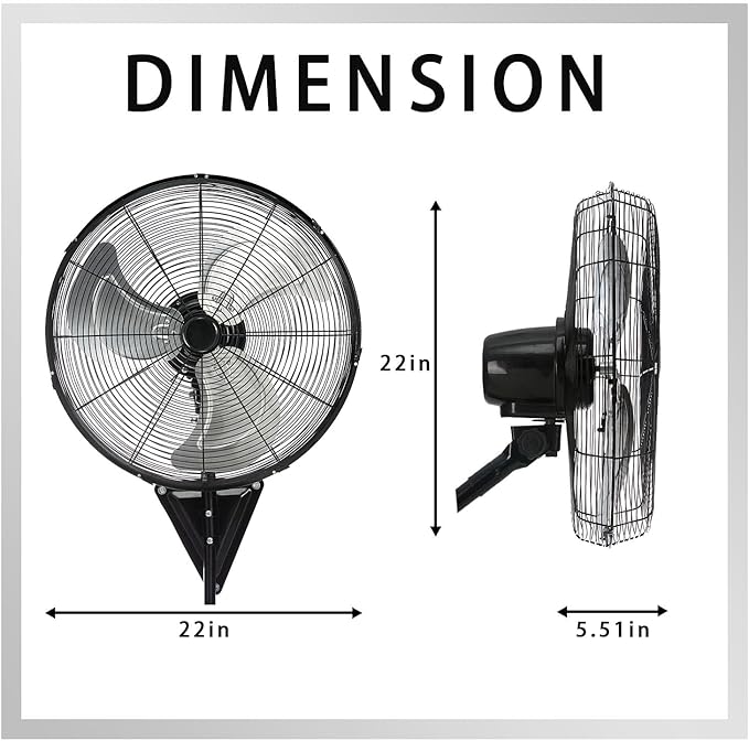 2 Pack 20" Wall Mount Fan, 7100CFM Heavy Duty Wall Fan with 3-Speed & Adjustable Tilt, High Velocity Industrial Oscillating Fans for Garage, Factory, Patio, Porch, Shop & Commercial Use - ETL Listed