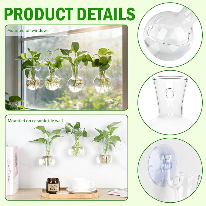 Bunmery 4 pcs Window Propagation Stations, Easy to Install Plant Propagation Bulbs with Suckion Cups, No Nails Wall Hanging Planter Propagation Station, Glass Plant Terrarium Vase