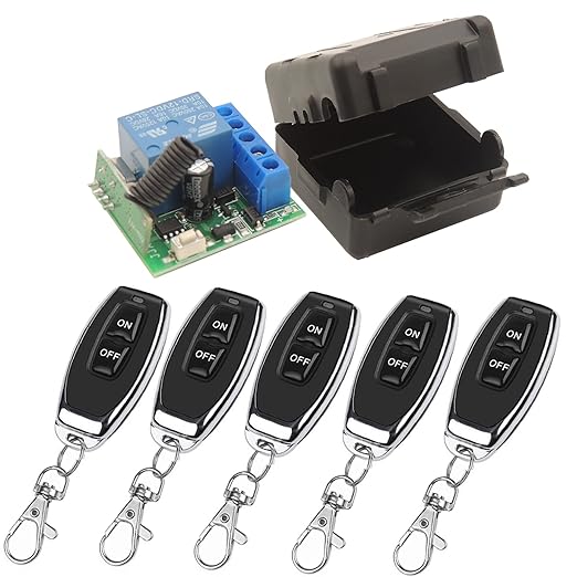 DieseRC 433Mhz Universal Wireless Remote Control Switch DC 12V 1CH RF Relay Receiver Module with 5 Transmitters EV1527 Learning Code Remote Switch