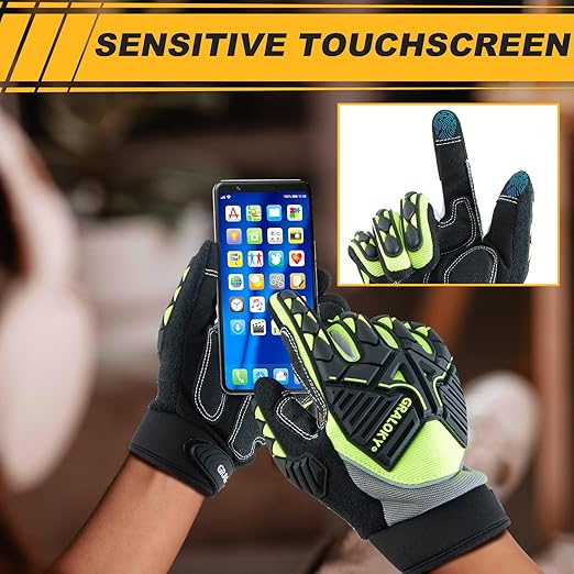 Safety Work Gloves Men Women, TPR Impact Gloves for Men Women, Anti-Vibration Gloves, Touch Screen Heavy Duty Work Glove for Gardening Construction Mechanic, Leather Tactical Glove,X-Large