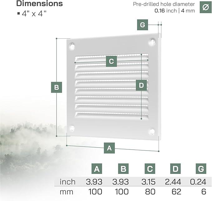 Vent Systems 4'' x 4'' Inch (Overall Dimensions) - Pack of 10 - White Air Vent Cover - Metal Air Return Grill with Built in Guard Screen Mesh - HVAC Ducting Vent Duct Cover for Interior, Exterior Use