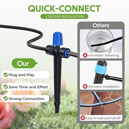 HIRALIY 15 Piece Quick-Connect Drip Irrigation Emitters for Drip Irrigation Kit Series 1/4'' Tubing, Vortex Adjustable Water Flow Dripper with Stake