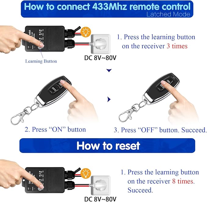 DieseRC Waterproof Wireless Remote Control DC 8V-80V 30A Radio Control Switch Outdoor Remote Switch for Wet Location Outdoor Yard Light Water Pump Farm Irrigation Roof Garden Fan Lamp Garage Warehouse