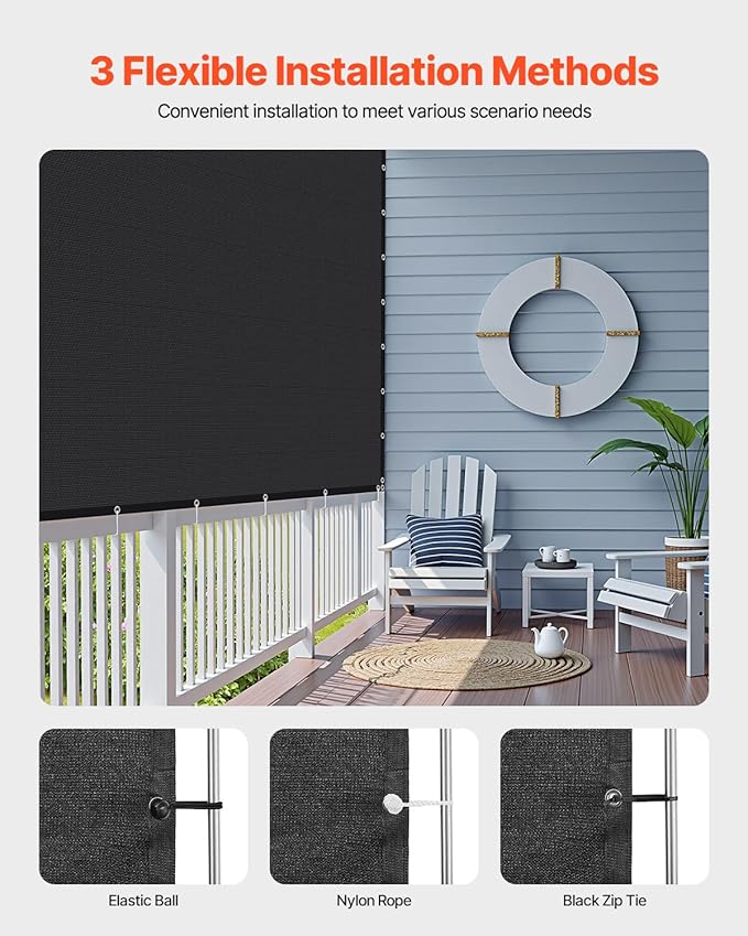 VEVOR 90% Sun Shade Cloth, 8 x 12 ft Pergola Shade Cover with Stainless Steel Grommets, Sun Shades Canopy Privacy Screen with 140 GSM HDPE Material, for Outdoor, Patio, Garden, and Backyard (Black)