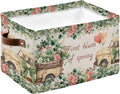 Eucalyptus Trucks Storage Bins Cubes Waterproof Cloth Storage Basket,Spring Farmhouse Floral Leaves Burlap Foldable Storage Bags for Shelf Clothes Storages Organizers with Handles 15x11x9.5 in 1PCS