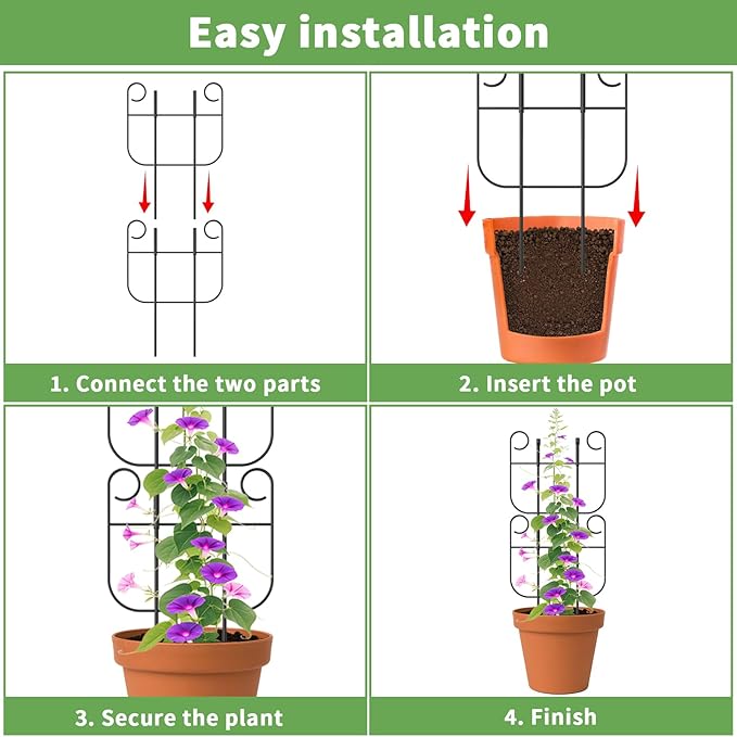 4 Pack Trellis for Climbing Plants Indoor, Expandable Small Metal Trellis for Potted Plants, Flowers Vine Ivy, Sturdy Houseplant Pothos Plant Climber Support