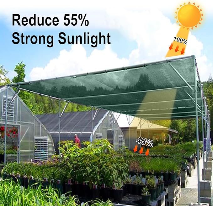 LOVE STORY 6x12FT 55% Dark Green Shade Cloth Sun Shade Net UV Resistant Mesh Tarp Plant Cover Sunblock Net for Garden,Greenhouse,Vegetables,Flowers