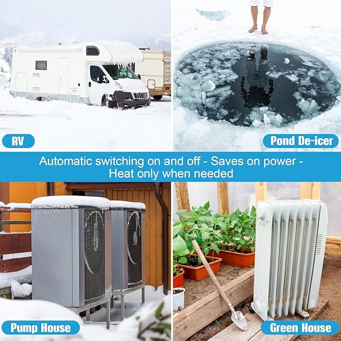 Feekoon 3 Plug 120V Heat Cable Controller, Outdoor Thermostat Controlled Extension Cord, Turns on Below 32°F, Off Above 50°F for Coop Heaters Deicers Water Pipe Heating Tapes, Energy Saving
