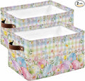 Colorful Easter Storage Bins Cubes Waterproof Cloth Storage Basket, Easter Eggs Botanical Spring Floral Foldable Storage Bags for Shelf Clothes Storages Organizers with Handles 15x11x9.5 in 2PCS