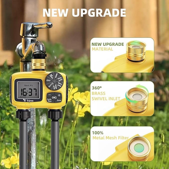 Sprinkler Timer Outdoor with Brass Swivel Water Timer for Garden Hose 2 Zone Programmable/Rain Delay/Manual/Automatic Irrigation Controller-Sprinkler System for Garden/Lawn/Yard/Pool