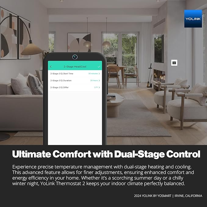 YoLink Thermostat 2, Smart Home & Commercial Thermostat with Dual-Stage Heating & Cooling, Heat Pump Support, External Sensors, Remote App Control, Alexa & Google, LoRa Longest Range, Hub Required