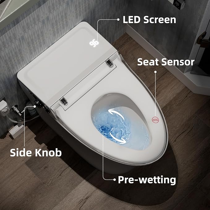 Y2 ADA Smart Toilet with Bidet, 1000g MaP Fast & Quiet Pump Flush, Side Control Knob & User Memory, Foam Shield, Elongated, Built in Tank, Auto Lid, Foot Sensor, Heated Seat, Warm Air Dryer