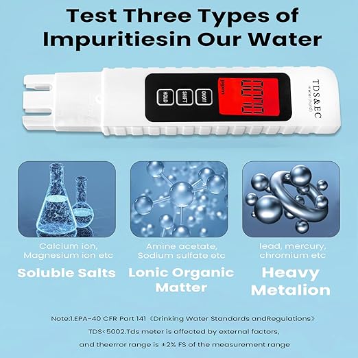 Water Quality Tester,Reliable and Accurate,3 in 1 TDS Meter,0-9990 PPM Meter,EC & Temperature Meter, Portable Water Tester for Digital Water Tester,Professional Testing for Drinking Water