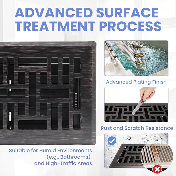 Howeall 4x8 Inches Heavy Duty Walkable Floor Register Easy Adjust Air Supply Lever Floor Vents - Seattle Design - Vent Cover for Home Floor - Oil Rubbed Bronze
