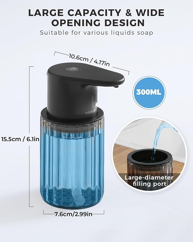 Automatic Foaming Soap Dispenser Touchless, 10oz/300ml Rechargeable, 3 Adjustable Foam Levels, IPX7 Waterproof for Kitchen Bathroom, Black