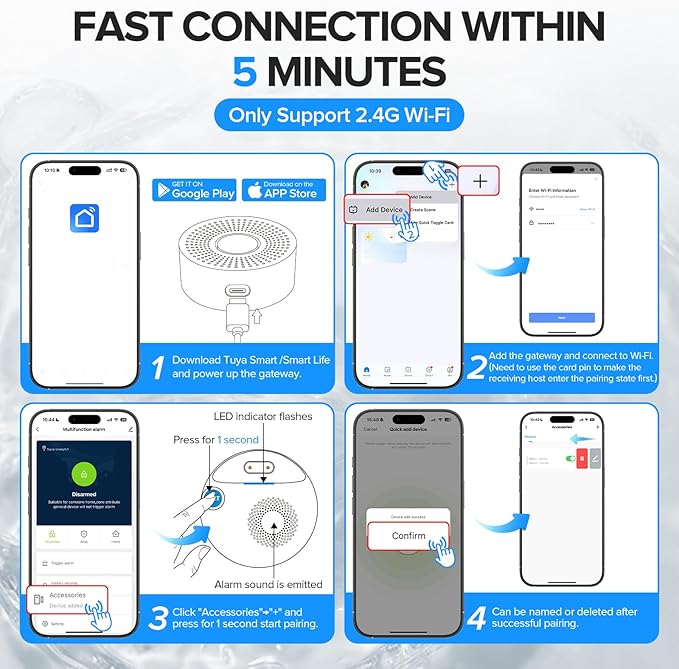 Nuleto WiFi Water Leak Detector 1s,Smart Water Sensor Alarm,Water Alarm with SMS,Phone Call,APP Push,492ft for Home,Basement,Kitchen,3 Pack,2.4G WiFi Only