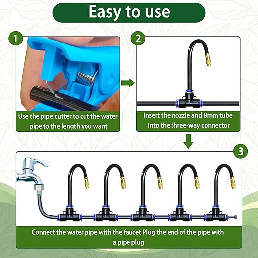 Lawn & Garden Watering Equipment,360° Adjustable Drip Irrigation System,50 ft Garden Plant Watering System with 15 Nozzles, 5/16 inches Hose Greenhouse Accessories for Yard, Lawn, Plants