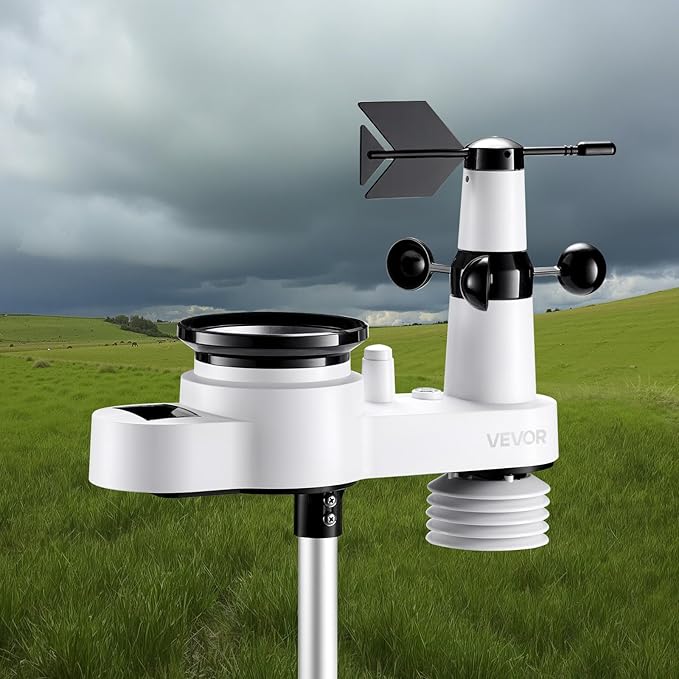 VEVOR 5-in-1 Wi-Fi Weather Station, 7.5-Inch VA Display, Wireless Solar Powered Outdoor Sensor, Rain Gauge, Indoor Outdoor for Weather Forecast, Wind Speed Direction, Temperature, Humidity, Rainfall