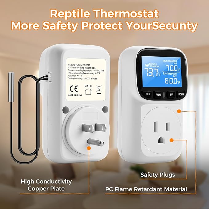 Diymore 1800W Plug in Digital Thermostat Temperature Controller Electric Thermostat Outlet Heating Cooling Control Mode Timer 120V 15A -104 ℉~210 ℉ Greenhouse with Thermostat Pool Thermometer