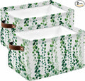Green Weeping Eucalyptus Storage Bins Cubes Waterproof Cloth Storage Basket,Spring Summer Country Leaves Foldable Storage Bags for Shelf Clothes Storages Organizers with Handles 15x11x9.5 in 2PCS