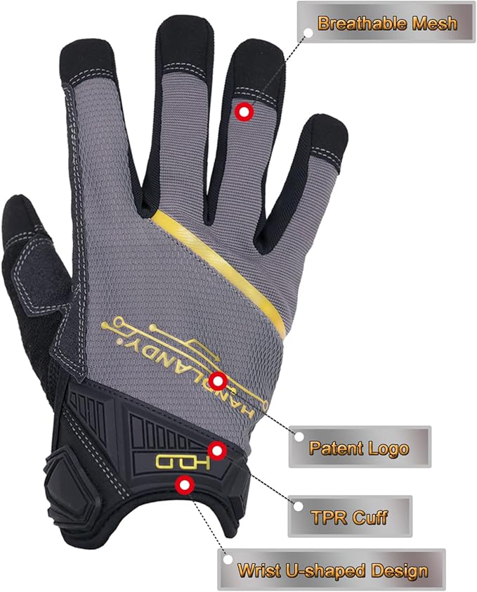 HANDLANDY Work Gloves for Men & Women, Utility Mechanic Working Gloves Touch Screen, Flexible Gardening Gloves for Yard
