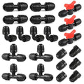 21 Pieces1/2 Inch Drip Irrigation Fittings Kit, 1/2'' Drip Line Barbed Locked Connectors for 1/2 Inch Irrigation Tubing (1/2" ID x 0.650" OD) Coupling Tee Elbow Plug Valve Faucet Adapter
