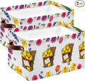 Spring Floral Storage Bins Cubes Waterproof Cloth Storage Basket, Watercolor Lemons in Basket Garden Flowers Foldable Storage Bags for Shelf Closet Clothes Organizers with Handles 15x11x9.5 in 2PCS