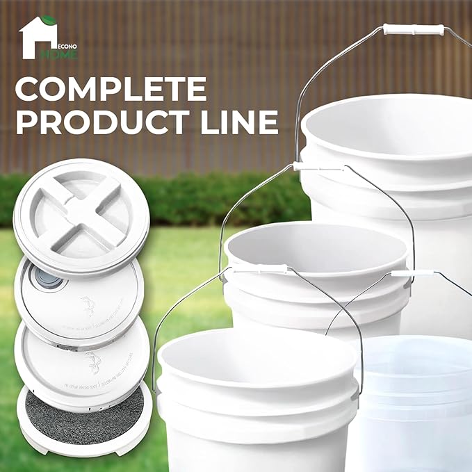 5-Gallon White Bucket Pail with Gamma Seal Screw on Airtight Lid, Heavy-Duty 90MIL Extra Durable, Food Grade, Metal Handles with Plastic Grip for Easy Carrying, Easy Stack & Store, BPA Free - 3 Pack