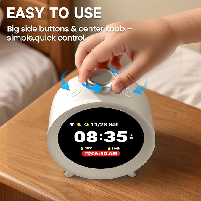 Dekala ChronoSense Smart Alarm Clock for Bedroom Temperature Humidity, 7-Day Programmable 4 Alarms, 100dB Loud Gradual Alarm for Heavy Sleeper, Hourly Chime, White Noise Sound Machine, App Control