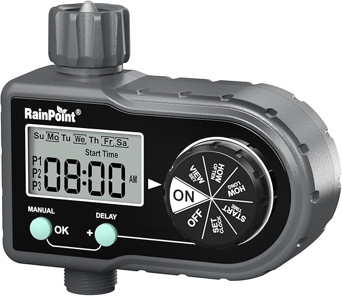 RAINPOINT Sprinkler Timer, Hose Timer with 3 Individual Programs, Water Timer for Garden Hose Faucet, Programmable Automatic/Manual Irrigation System, for Specific Days or Daily Outdoor Lawn Watering