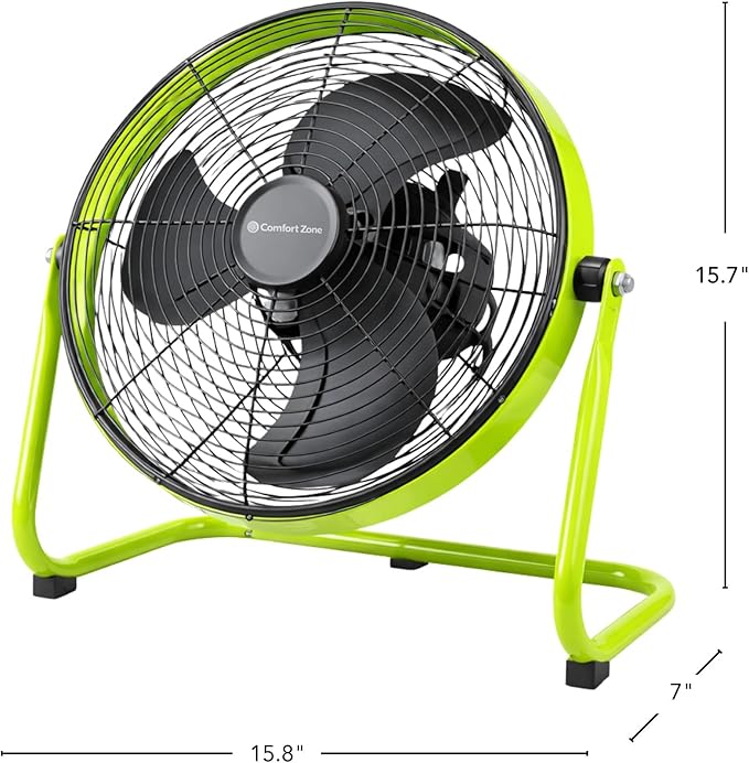 Comfort Zone 12-Inch Low-Profile High-Velocity Desk or Floor Fan, 3-Speed Metal Cradle Fan with 180° Tilt, Quiet 523 CFM Airflow for Home, Office, & Gym, Fully Assembled