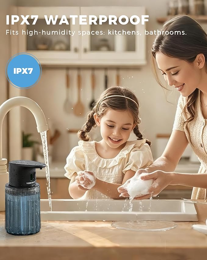 Automatic Liquid Soap Dispenser Touchless, 10oz/300ml Rechargeable, 3 Adjustable Liquid Levels, IPX5 Waterproof, for Kitchen Bathroom, Black