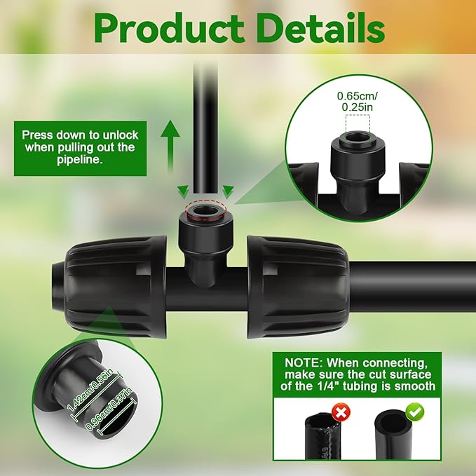 Kalolary 8PCS 1/2'' to 1/4'' Drip Irrigation Fittings Barbed Tee Quick Connector, Push-to-Fit Drip Irrigation Parts Anti-Leak Locked Splitter Fitting for Irrigation Tubing with 3-Way Connector