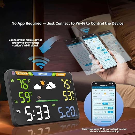 EnvyBox WiFi Weather Station 8.5" LED Display | Privacy-Focused, No App Required, Syncs Weather & Time for Home/Office | Accurate Weather Data, Dual Power Options, Black