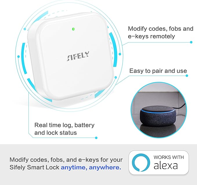 Sifely Smart Lock Wi-Fi Gateway - Remote Access Hub for Sifely Smart Door Lock, Works with App & Alexa (Model G2, Supports 2.4G Wi-Fi Only)