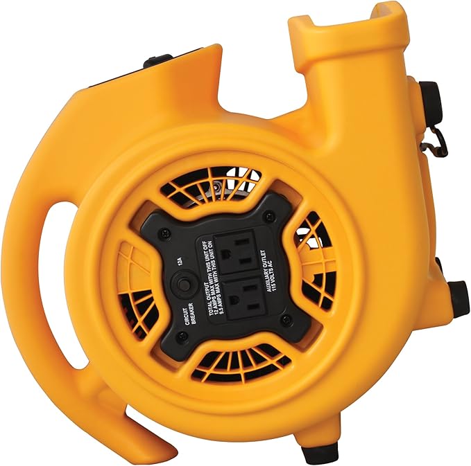 XPOWER P-130A Mini Mighty 1/5 HP 800 CFM Centrifugal Air Mover, Carpet Dryer, Floor Fan, Blower, Stackable, Daisy Chain, for Water Damage Restoration, Janitorial, Plumbing, Home Use,Yellow