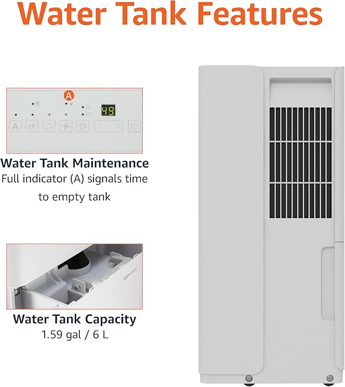 Amazon Basics 50-Pint Large Dehumidifier with Humidity Control, Timer, Auto-Defrost, Overflow Protection, Washable Filter for Rooms up to 4000 SFT, White