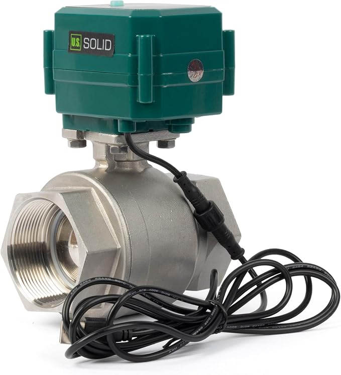 U.S. Solid 2" Smart Motorized Ball Valve - Remote App Mobile Control NSF Certified 304SS Electrical Ball Valve with Manual Switch, 5V DC USB Connection