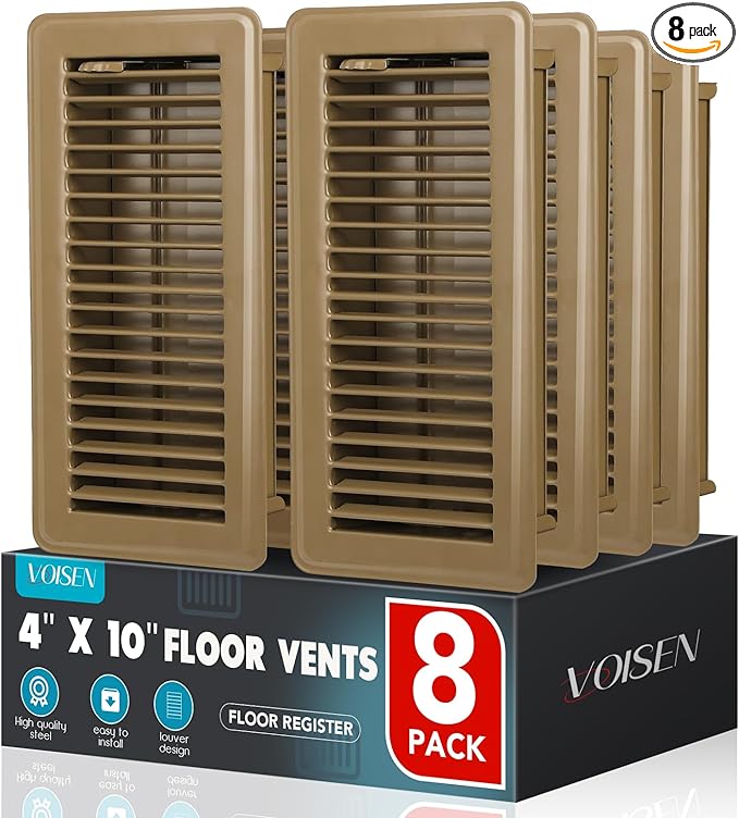 VOISEN Floor Register 4x10, 8 Pack Brown Floor Register Vents,Heavy Duty Steel Walkable Floor Grates