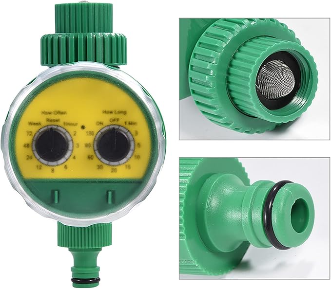Automatic Watering Timer, Outdoor Garden Irrigation Controller, Two Dial with Waterproof Design - Up to 16 Watering Cycles Daily, Adjustable Watering and Cycle Times, Ideal for